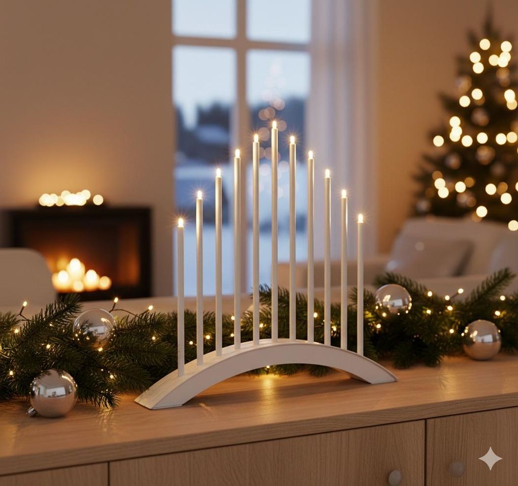 MeLiTec LED USB-C Stimmungsbogen Weihnachten, SL59, Weiß, warmweiß (3000K), dimmbar (3 Stufen), 5h-Timer, kabellos inkl. Akku, IP20, Innen – mo...