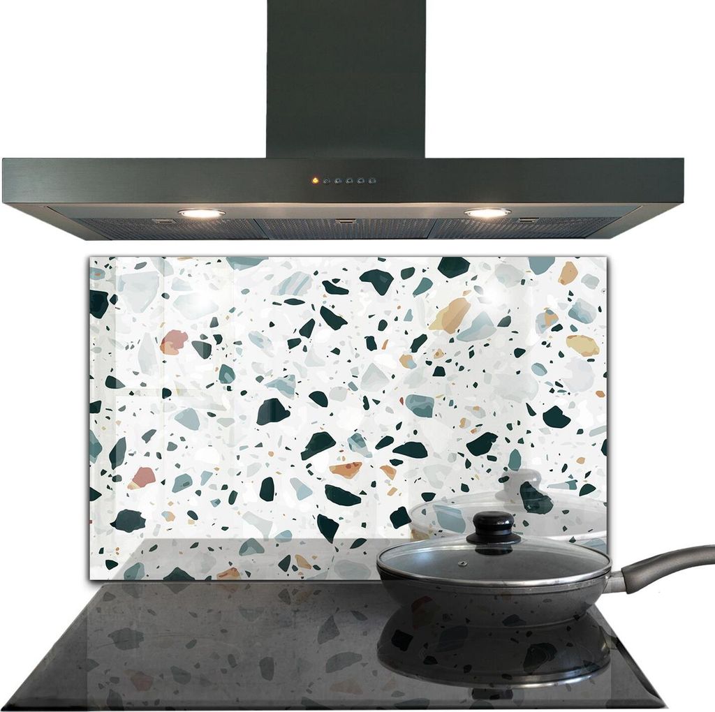 Spritzschutz aus Glas Küchenrückwand - Wandschutz für Herd und Spüle - 100x70 cm - Grauer Quarz strukturierter Terrazzo