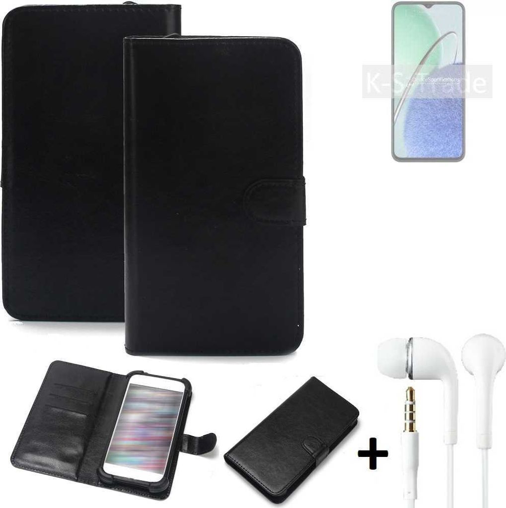 K-S-Trade Wallet Case Handyhülle kompatibel mit Huawei nova Y61 Schutzhülle Flip cover Flipstyle Tasche Hülle Flipcover Slim Bumper schwarz + in