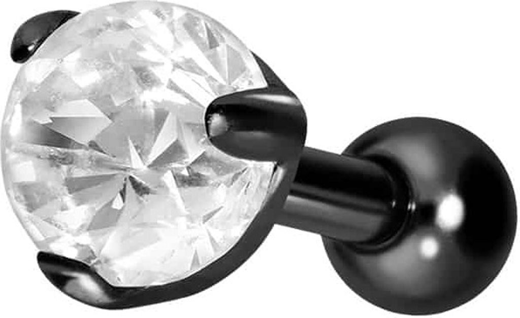 Ohrpiercing Titan Ohrpiercing mit Innengewinde EINGEFASSTER KRISTALL Schwarz Stablänge: 6mm | Kristallgröße: 5mm