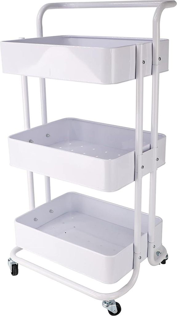 Mobiler Servierwagen Küche-Badezimmer-Büro 3 Ebenen Schubladen Werkzeugwagen - White-Edition 43 x 32 x 86