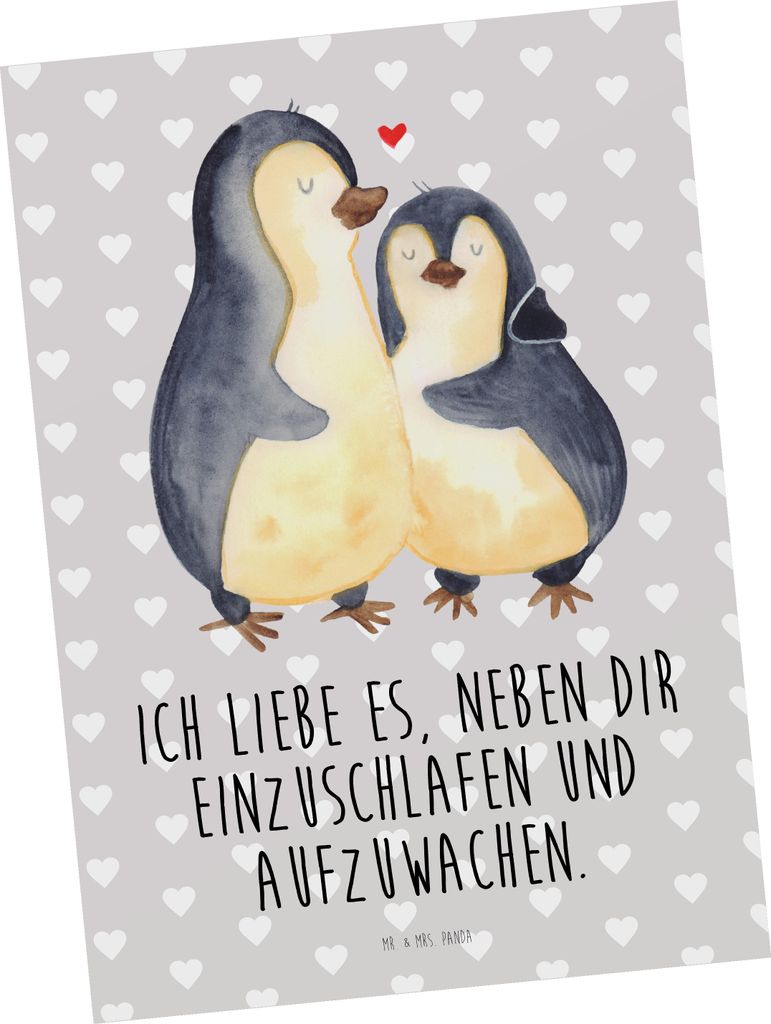 Mr. & Mrs. Panda Postkarte Pinguine Einschlafen - Grau Produktbild 