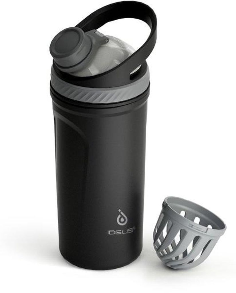 Proteïne Shaker Sportfles 710ml, Met Mengbal und BPA-frei, Lekvrije, Met Metalen Schroefdop (Schwarz)