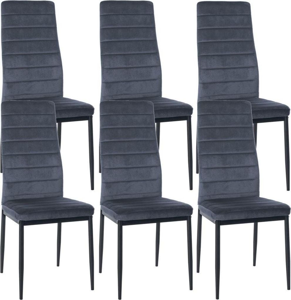 6-teiliges Esszimmerstuhl-Set – Esszimmerstühle – bequemer Sitz mit Samt- oder Kunstlederpolsterung | Farbe: hellgrau, Material: weich