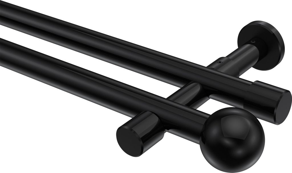 Interdeco Gardinenstange / Vorhangstange Schwarz, Typ Prestige Luino (Kugel) ohne Ringe, 20 mm Ø 2-läufig, 180 cm