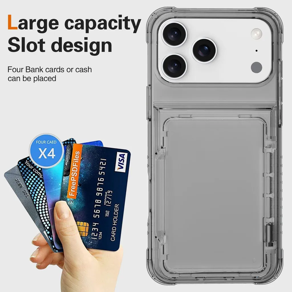Cadorabo custodia per cellulare con scomparto per carte di credito per Apple iPhone 17 PRO custodia in TPU NERO custodia protettiva con scomparto pieghevole per carte di credito e ID - antiurto, design sottile, resistente ai graffi - 6