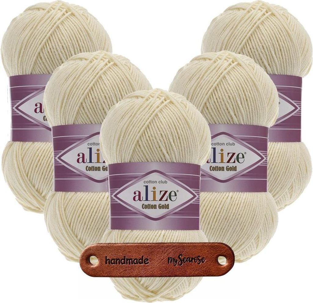 5 x ALIZE Baumwolle Gold 1 Cream mit Label