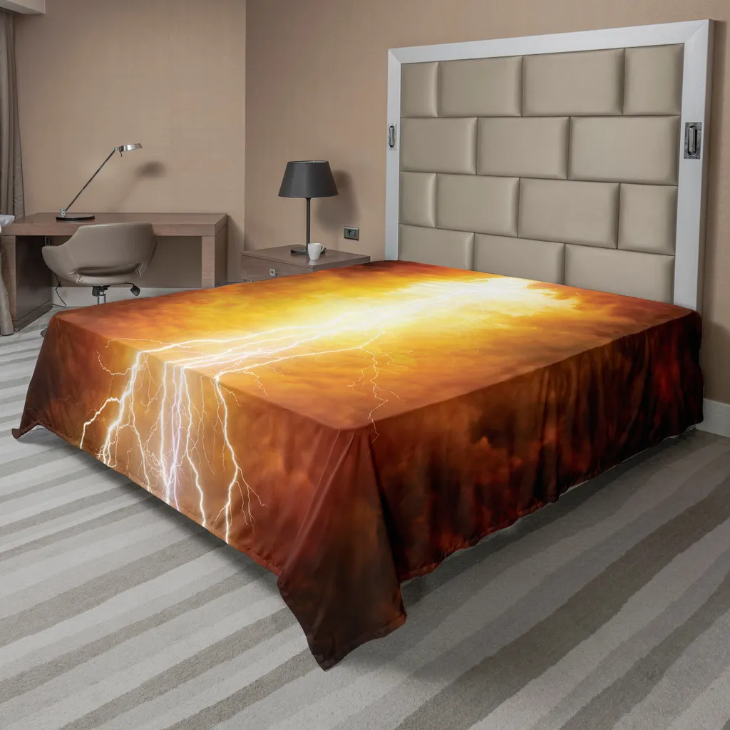 Drap plat anti-plis et doux 266x260 cm Motif Paysage Jaune et Brun