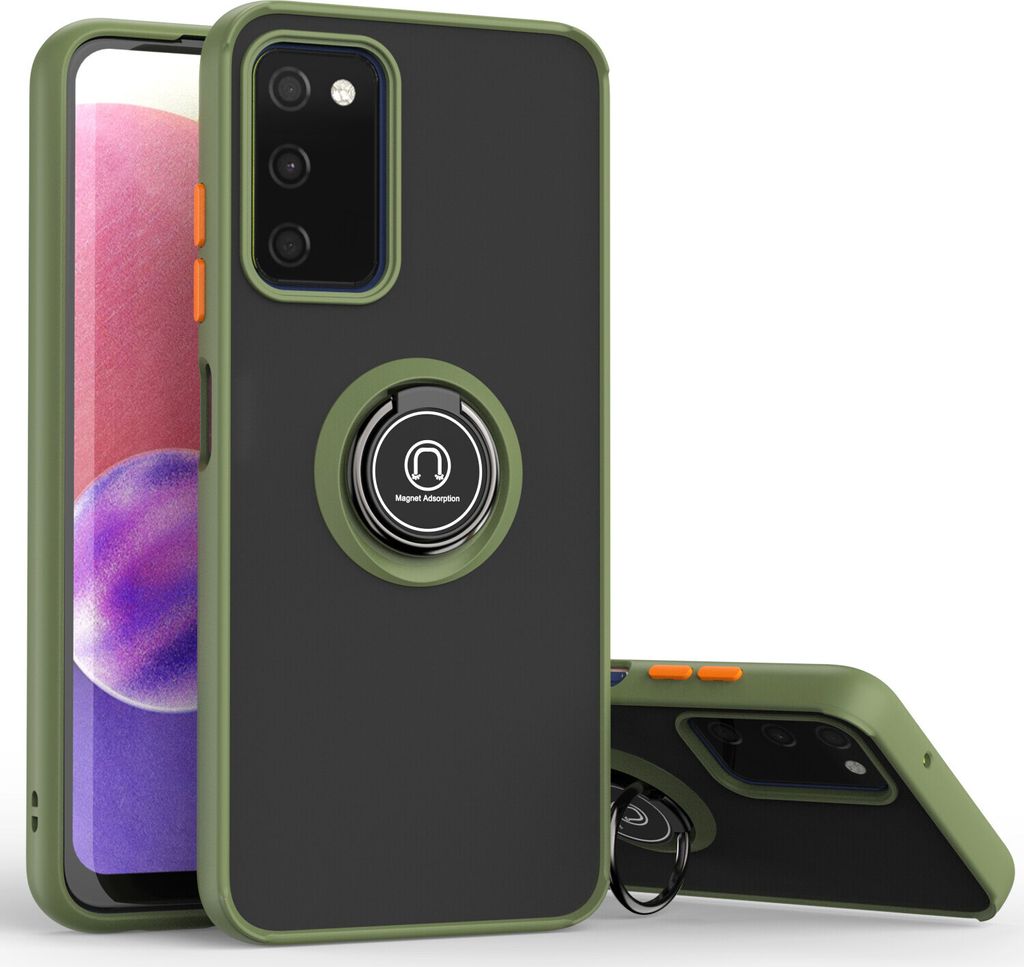 Samsung A03S Hülle, Ring Halter Ständer Matte Transluzent TPU Rahmen Stoßfest Schutzhülle für Samsung Galaxy A03S Grün