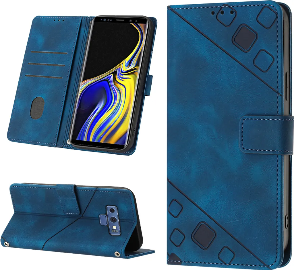 Custodia Blu Samsung Galaxy Note 9 | Pelle con Rilievo e Stand