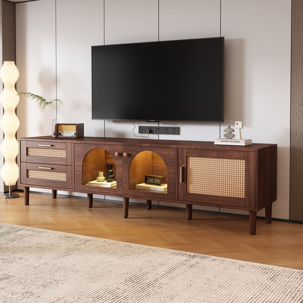 MODFU Meuble TV 180 cm avec éclairage LED, 2 tiroirs en Image du produit 