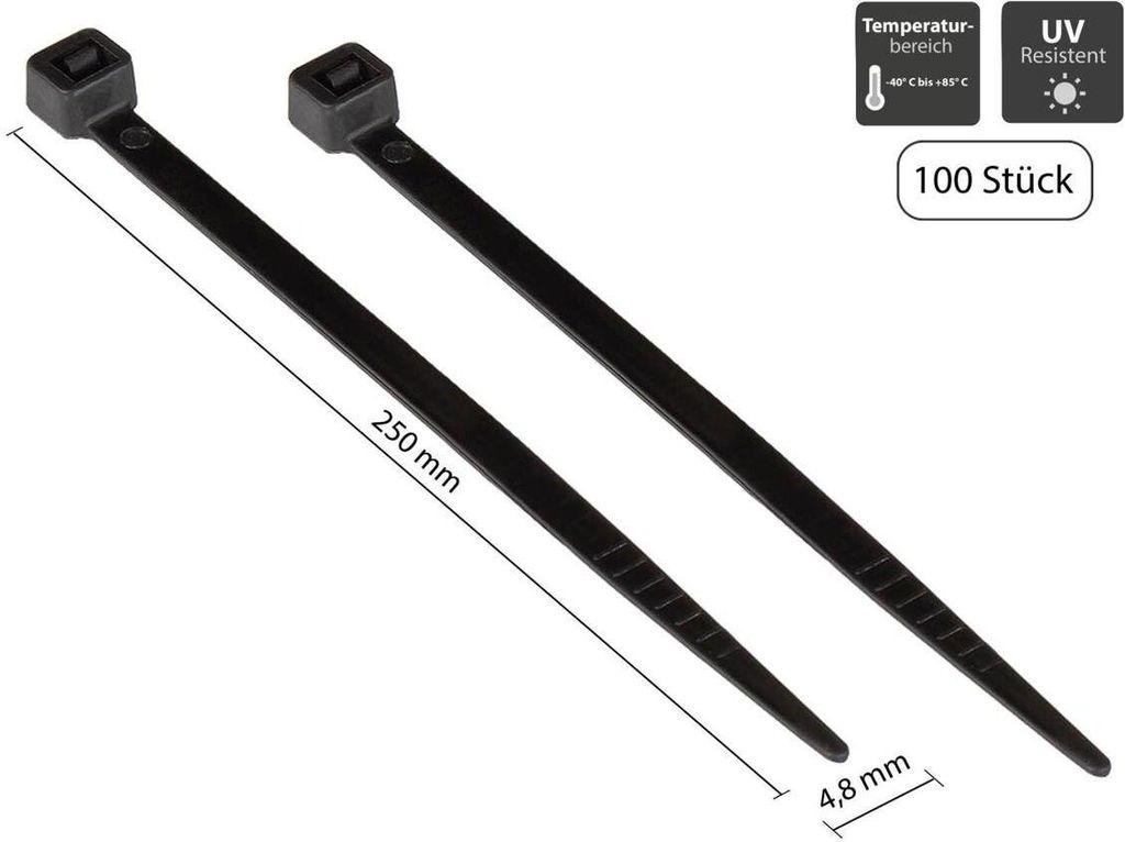 Kabelbinder 250x4,8 mm schwarz, 100 Stück UL