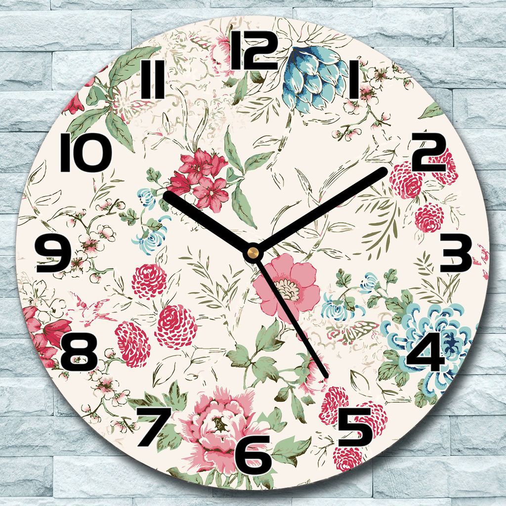 Wanduhr aus Glas Rund fi 30 Rote Blumen Vintage Quarz Deko Schlafzimmer Büro