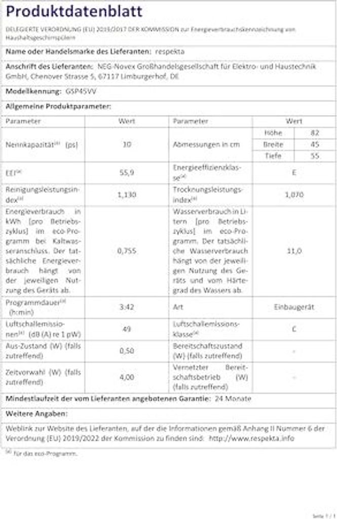 Respekta Spülmaschine vollintegriert 45 Produktbild 13
