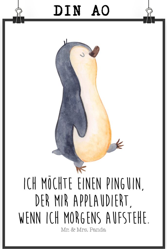 Mr. & Mrs. Panda Bild Pinguin marschieren DIN A0 - Weiß - Geschenk, wanddeko, Applaus, Schwester, Unausgeschlafen, Familie, Plakat, Kunstdruck, Wa...