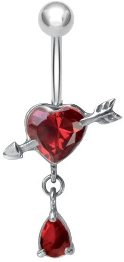 Piercing Ombelico Zirconia Rossa Cuore - Acciaio Chirurgico 316L