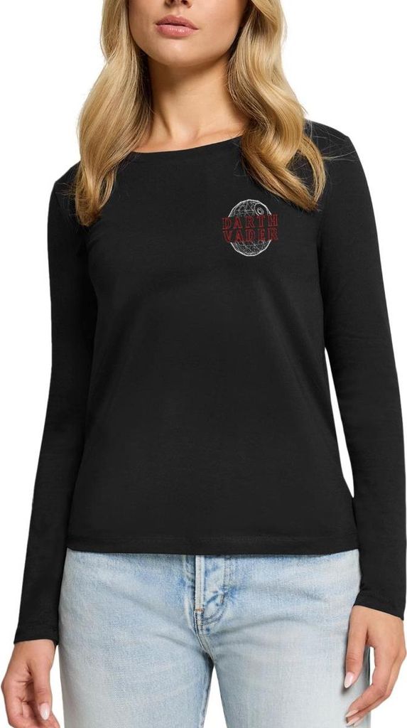 Star Wars Darth Vader Design Front- Und Backprint Premium Langarmshirt Damen, XXL, Schwarz
