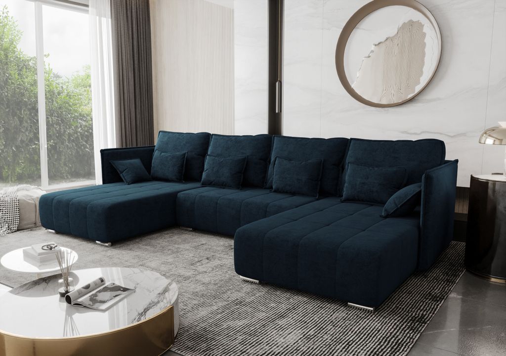 AX LIVING Canapé en U avec fonction sommeil Florinna bleu Image du produit 
