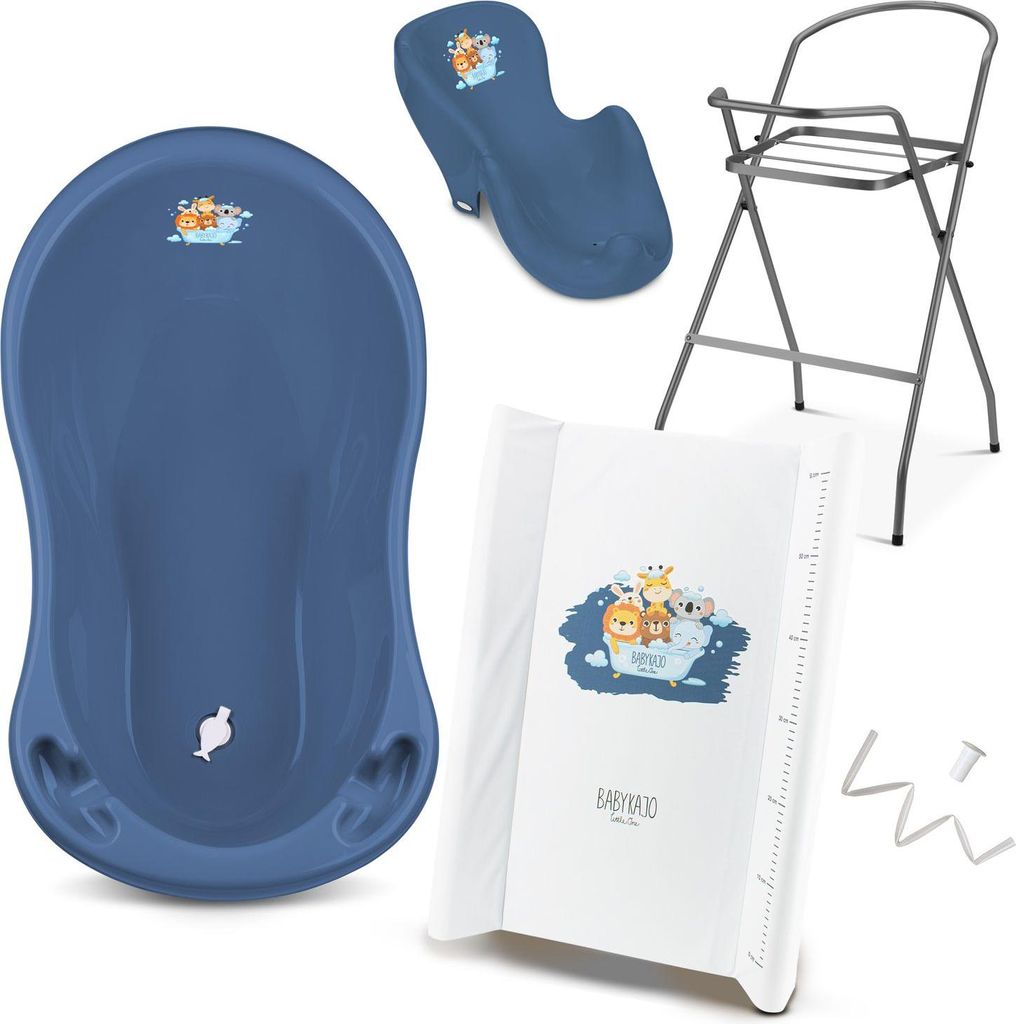 Babybadewanne mit Ständer 5 Set Rheinland - Babybadewanne + Baby Badewannensitz + Wickelauflage + Gestell + Abfluss
