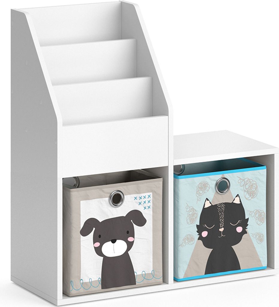 Kinderregal Vicco Luigi Weiß 30.9 x 79 cm Mini, mit 2 Faltboxen opt.4, Model 36223