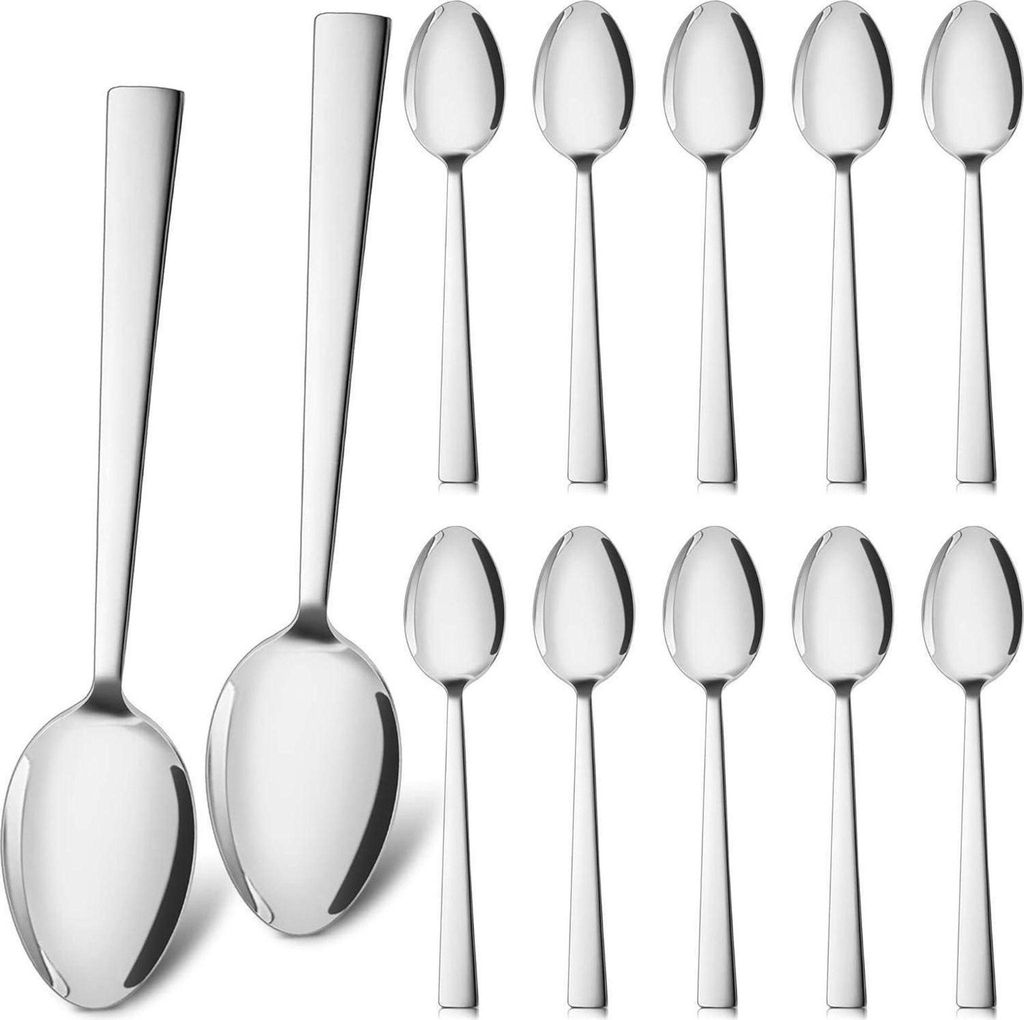 HaWare Edelstahl Esslöffel Set, 12 Stück, 19.5cm, Quadratischer Griff, Hochglanzpoliert