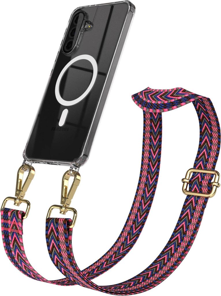 EAZY CASE - Handykette mit MagSafe Hülle für Samsung Galaxy A36, Handyband ZigZag Style,Karabiner Gold, Umhängeband in Pink