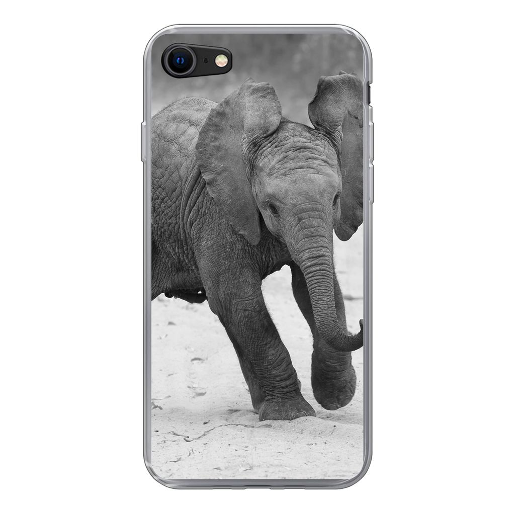 MuchoWow Handyhülle Schutzhülle Hülle für iPhone SE 2022 Elefant - Baby - Tiere - Kröte - Schwarz und weiß Silikon Softcase Handy Hülle - ...