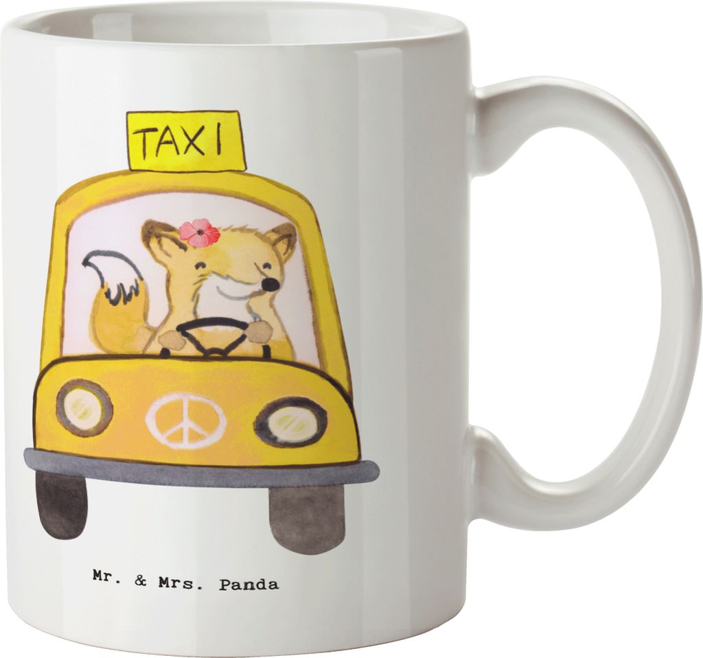 Mr. & Mrs. Panda Kaffeetasse Taxifahrerin Herz - Weiß - Geschenk, Bedruckte Tasse, kaffeebecher keramik, Teetasse, Motivtasse, Becher