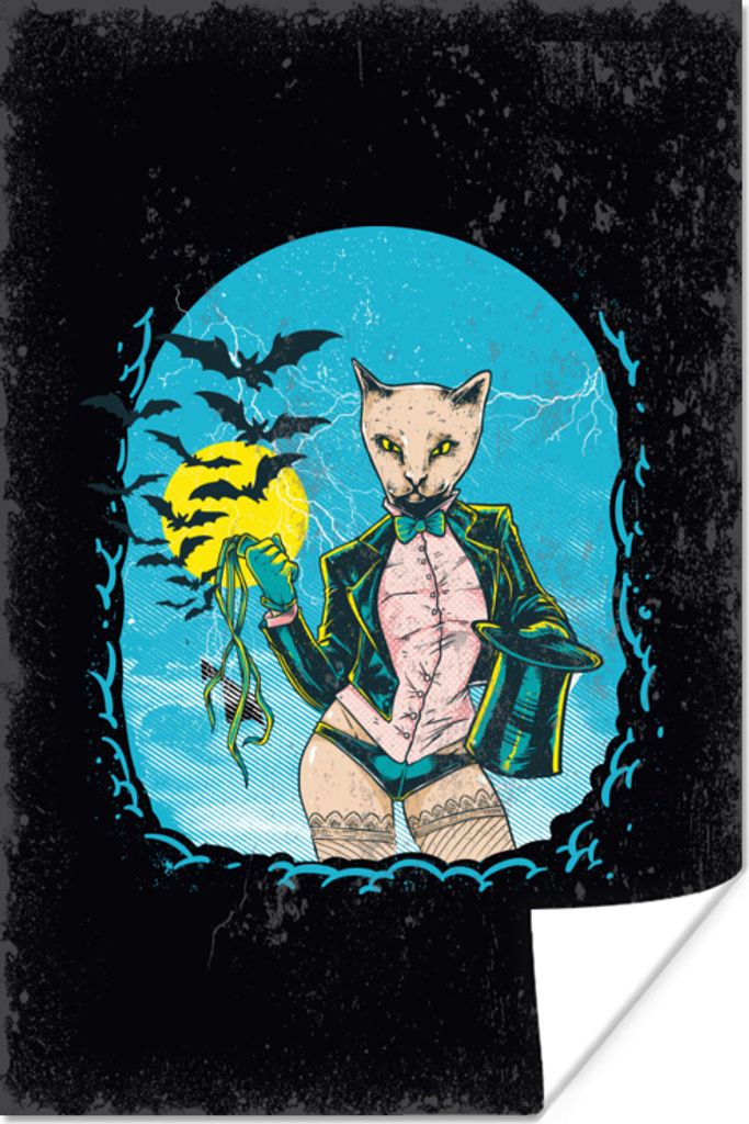 MuchoWow Poster Vintage - Katze - Hut 60x90 cm - Wanddekoration