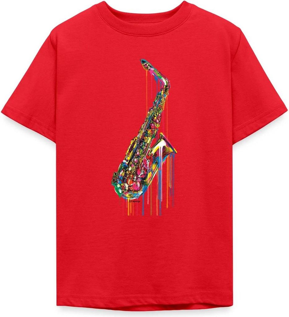Spreadshirt P.D. Moreno Saxophon Teenager T-Shirt, 152/164 (12-14 Jahre), Rot