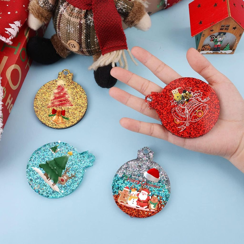 Weihnachts Harz Formen Silikon 4 Stück - Weihnachts Ornament Harz Formen mit Aufhängeloch - Harz Gießen Zubehör für DIY Schmuck - Charms - Wei...