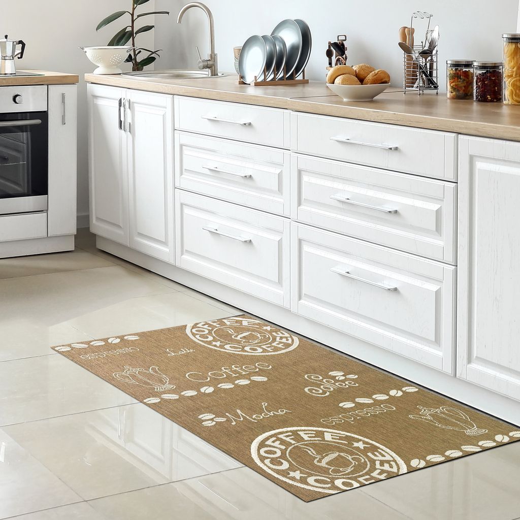 Küchenteppich Wohnzimmer Sisalteppich modern pflegeleicht coffee mocha espresso braun beige Größe - 140 x 200 cm