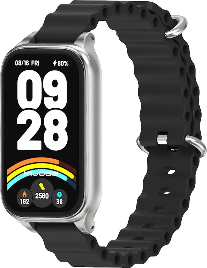Per Xiaomi Smart Band 9 Active / Redmi Band 3 Fascia da braccio di design marino in silicone con telaio in metallo nero / argento