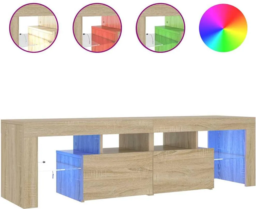 Mobile TV 140cm Rovere Sonoma con LED - Sicuro, Capiente e Facile da Pulire