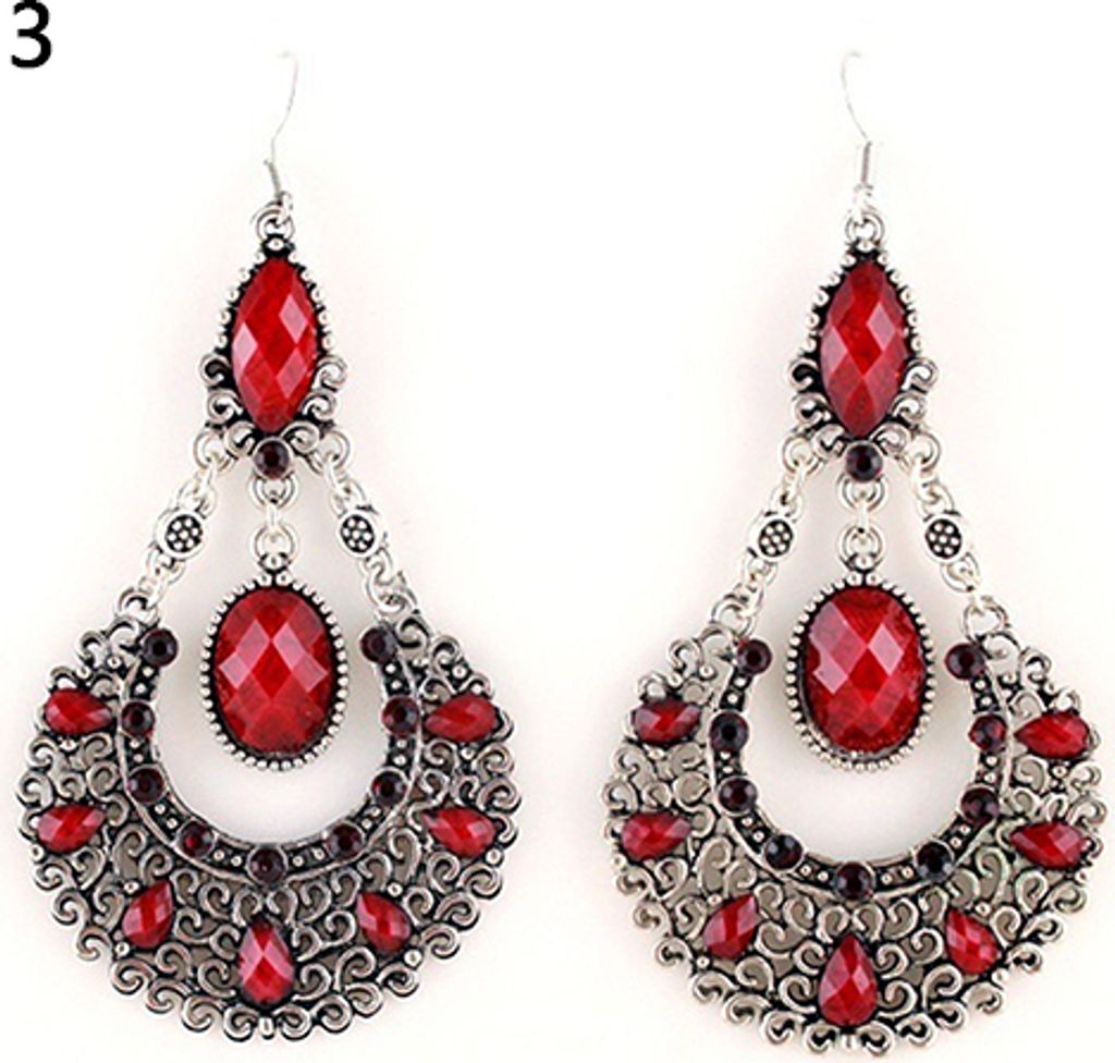 Modische Damen-Ohrringe für Hochzeit, Brautschmuck, hohle Strass-Wassertropfen-Ohrringe-Rot