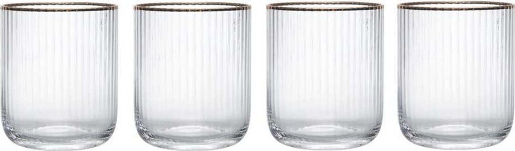 Mikasa Sorrento Glasbecher de Kristall mit Goldrand und breiter Form, 380ml, Set de 4 feine transparente bleifreie Becher, elegantes Design für Fe...