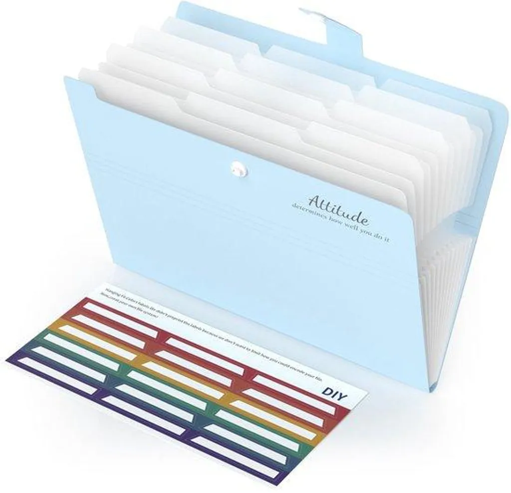 Classeur A4 12 volets avec étiquettes et fermeture velcro sécurisée bleu