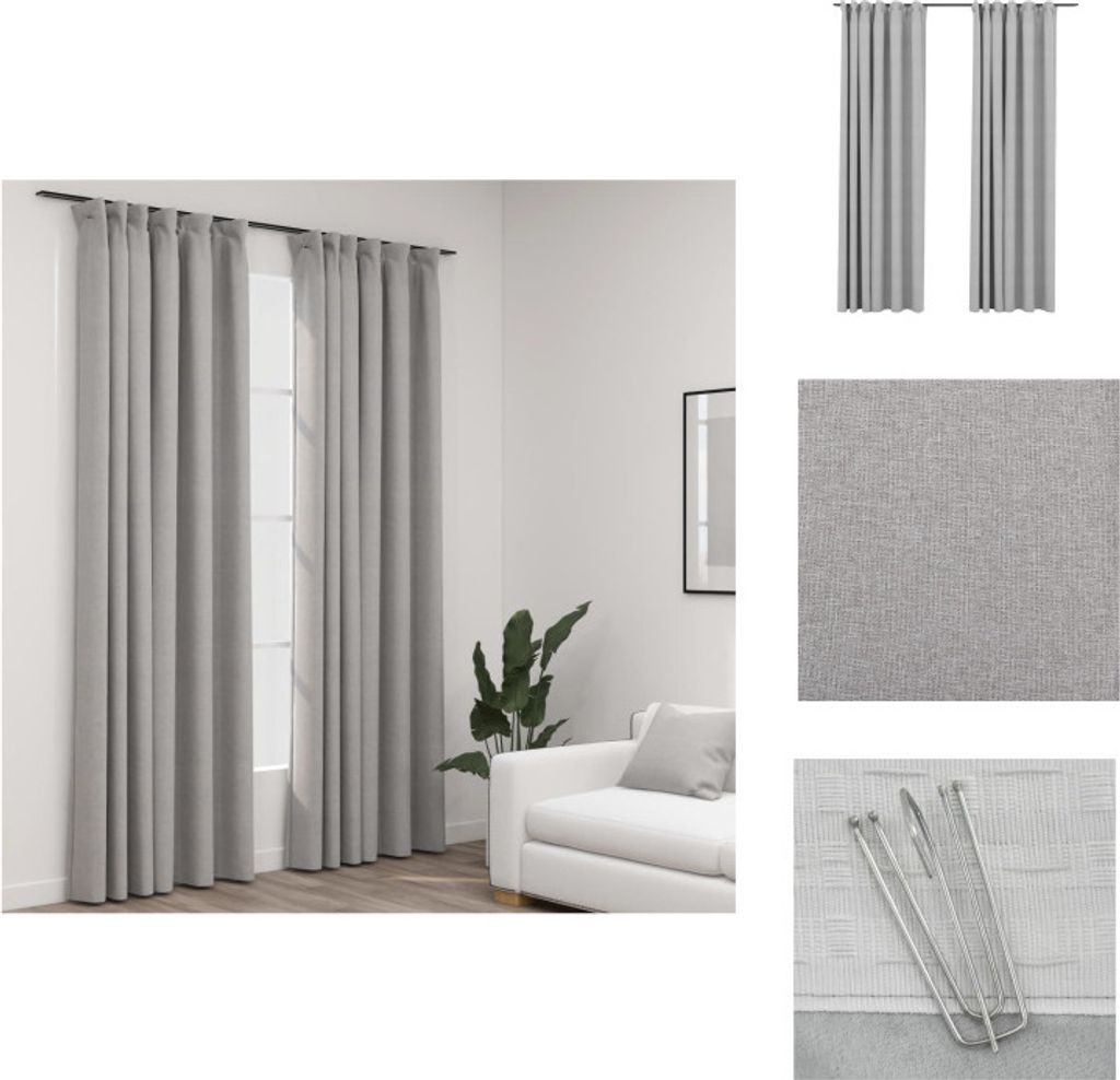 vidaXL Verdunkelungsvorhänge Haken Leinenoptik 2 Stk. Grau 140x225 cm - Vorhänge & Gardinen