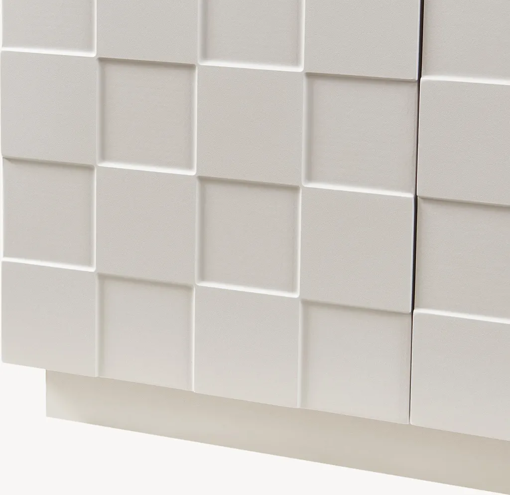 Petit buffet haut de rangement beige 2 portes avec façade texturée 3D - 11