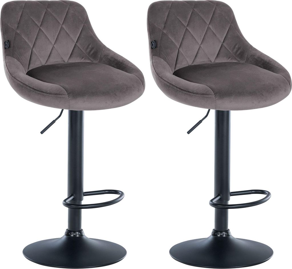 2er Set Barhocker FALON - Samt Grau 46x49x83 cm Schwarz | Barstuhl Mit Lehne Drehbar Tresenhocker Tresenstuhl Kneipenhocker Kneipenstuhl