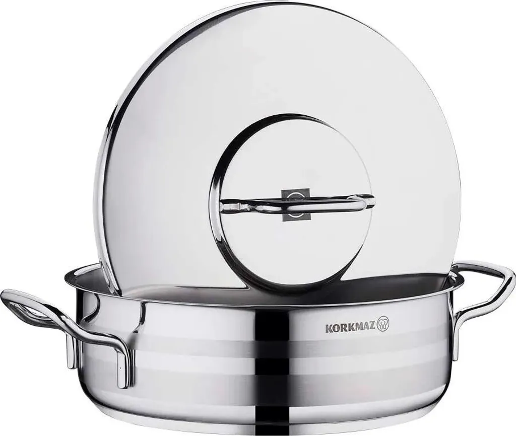Korkmaz Pentola In Acciaio Inox 18/10 Con Coperchio - 4 Quarti - Fondo Triplo Strato E Maniglie Lucide - 2