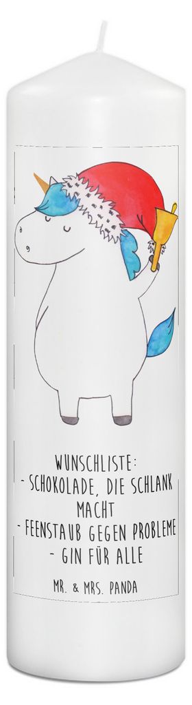 Mr. & Mrs. Panda Kerze Einhorn Weihnachtsmann 29 x 8 cm XL - Weiß - Geschenk, Erinnerungslicht, Gin, Schokolade, Blockkerze, Bedruckte, Weihnachte...