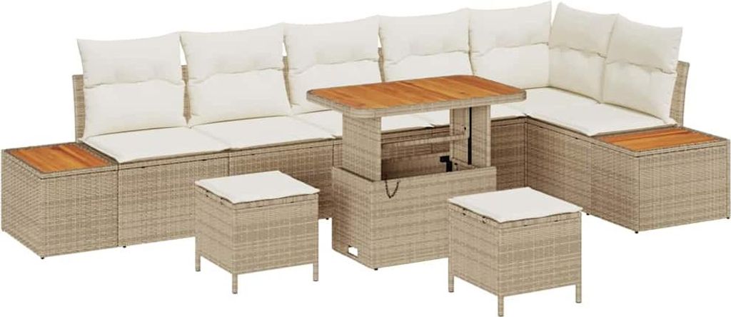 Garten-Sofa-Set mit Kissen 9 pcs Beige Poly Rattan