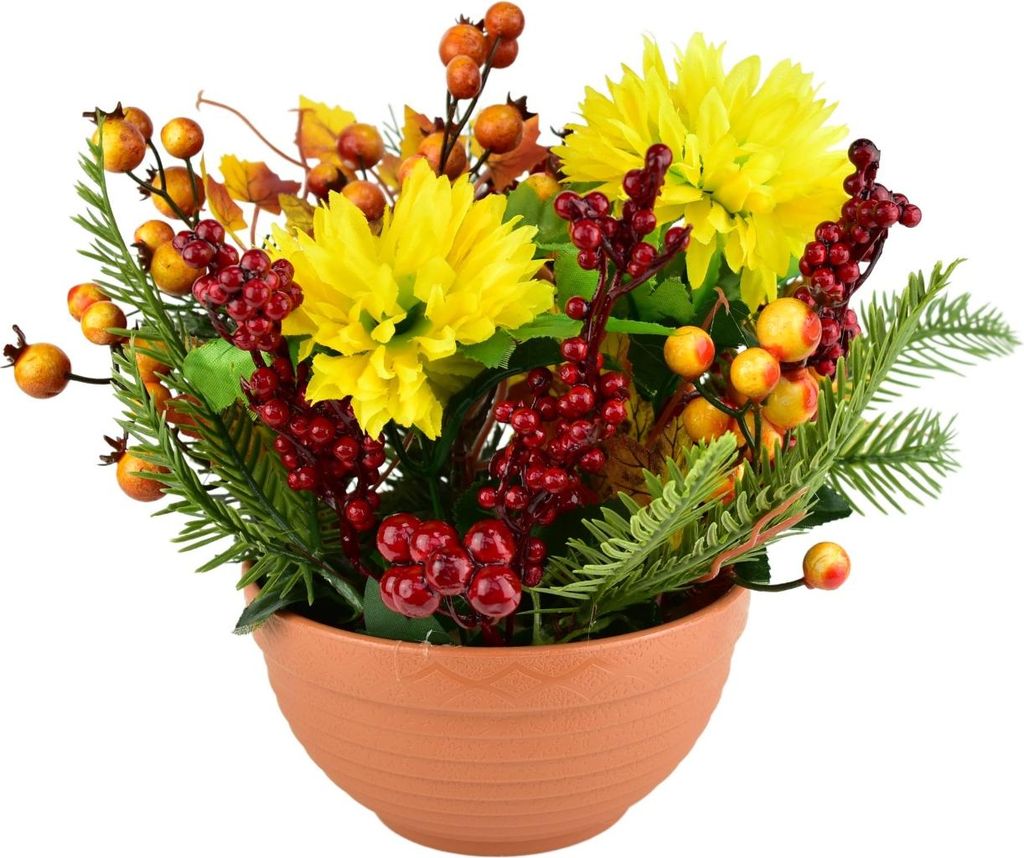 Herbsschale mit gelben Chrysanthemen 25 x 25 cm