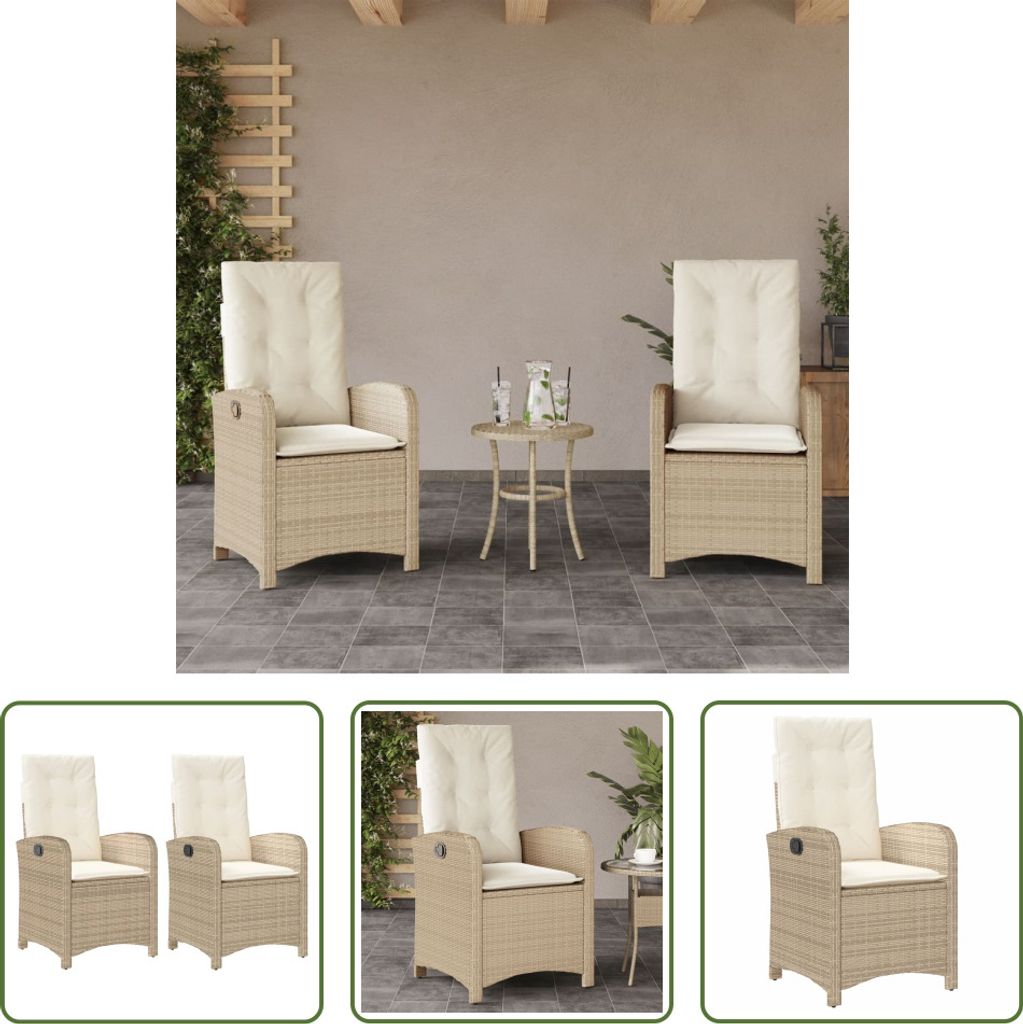 The Living Store Gartensessel mit Kissen 2 Stk. Verstellbar Produktbild 
