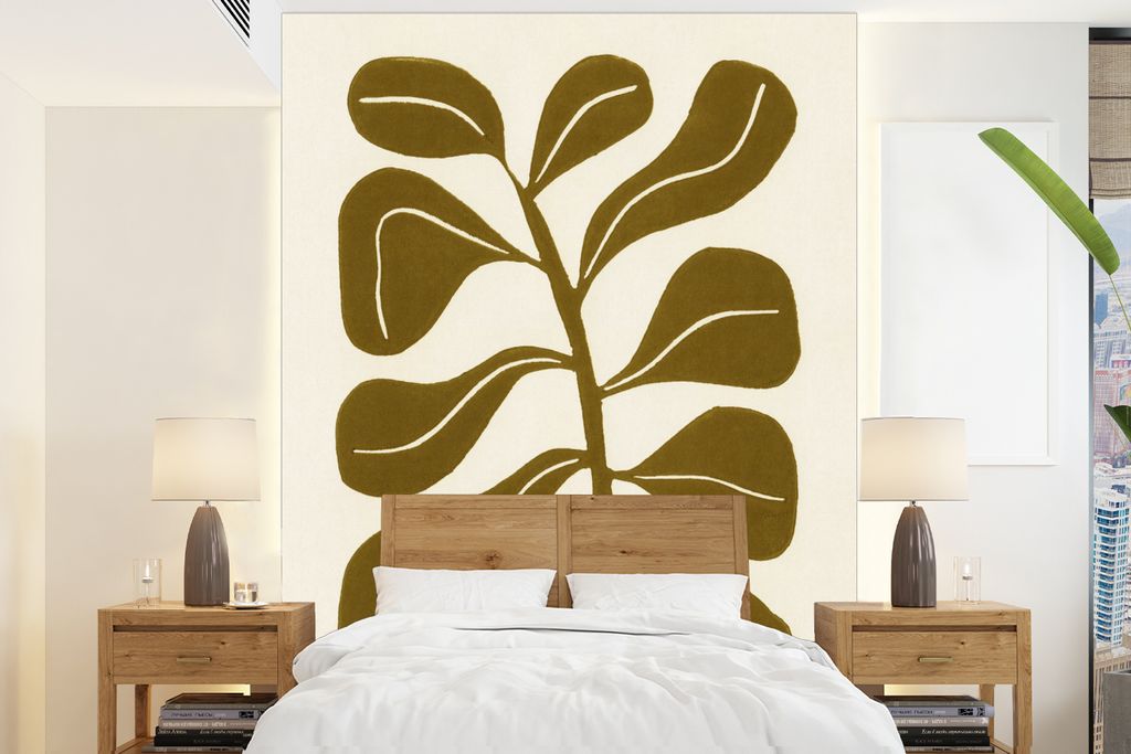 MuchoWow Fototapete für Wohnzimmer oder Schlafzimmer Wandtapete Vinyl Motivtapete Pflanze - Blume - Pastell - Blatt - 205x280 cm - Wandbild
