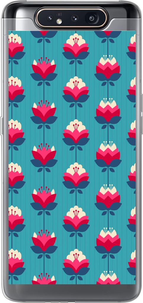 MuchoWow Handyhülle Schutzhülle Hülle für Telefoonhoesje Samsung Galaxy A80 Muster - Retro - Lilie Silikon Softcase Handy Hülle - Schutzdeckel