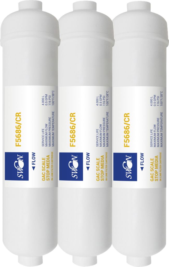 Swan Inline Aktivkohle mit Anti Kalk Harzen Wasserfilter 12 Zoll für Umkehrosmose, Filtersystem, 1/4“ Zoll (6,35 mm) Anschluss, 3 Stücke