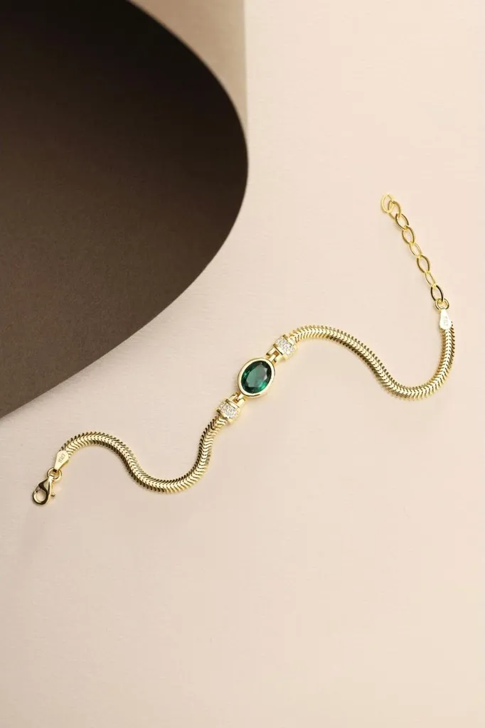 Bracelet hypoallergénique argent 925 doré et zircone verte durable - 4
