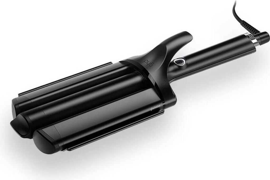 A black hair waver tool is shown against a white background.